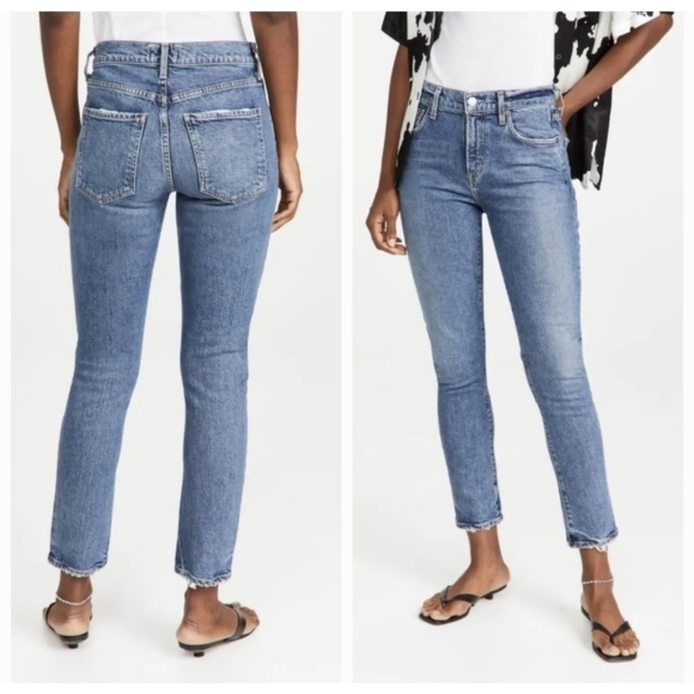 AGOLDE Toni Mid Rise Cropped Straight Jean in Dime Wash Sz 28 Distressed